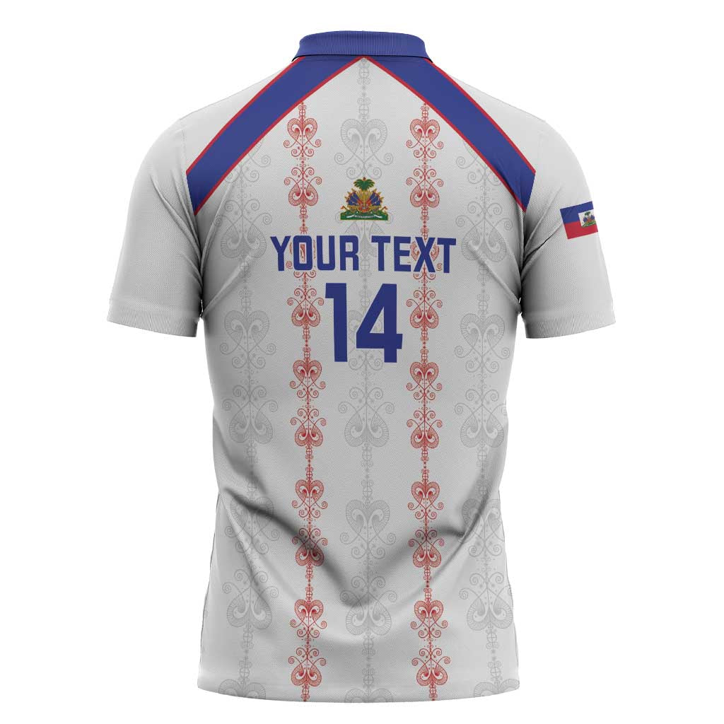 Custom Haiti Football Zipper Polo Shirt Les Grenadiers Veve Vodou White