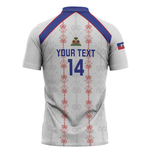 Custom Haiti Football Zipper Polo Shirt Les Grenadiers Veve Vodou White
