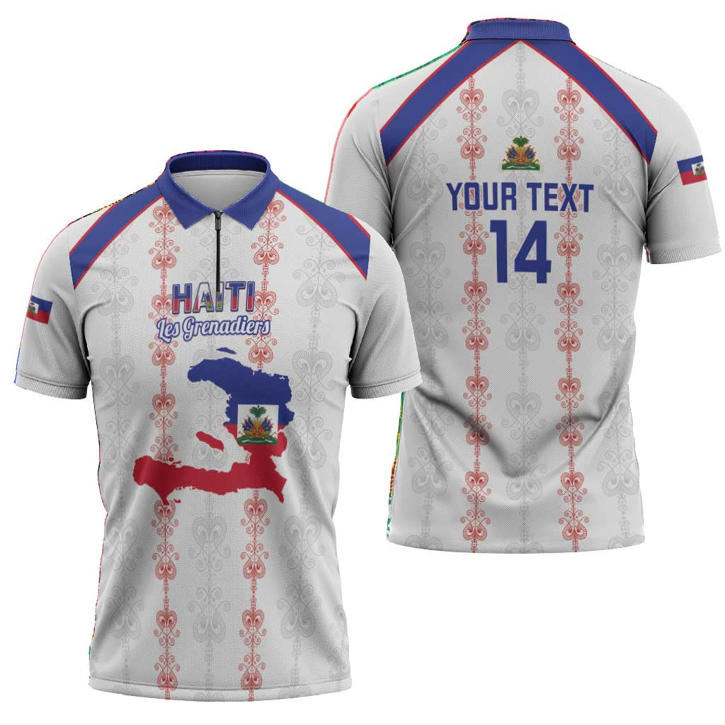 Custom Haiti Football Zipper Polo Shirt Les Grenadiers Veve Vodou White