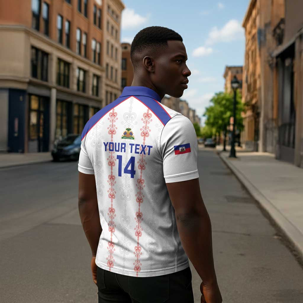 Custom Haiti Football Zipper Polo Shirt Les Grenadiers Veve Vodou White