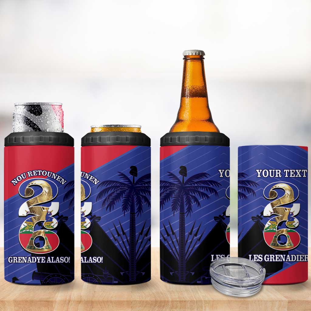 Personalized Les Grenadiers Haiti Football 4 in 1 Can Cooler Tumbler 2026 Nou Retounen Blue Version - African Pride