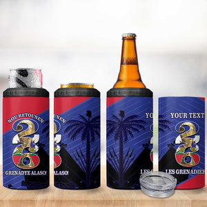 Personalized Les Grenadiers Haiti Football 4 in 1 Can Cooler Tumbler 2026 Nou Retounen Blue Version - African Pride