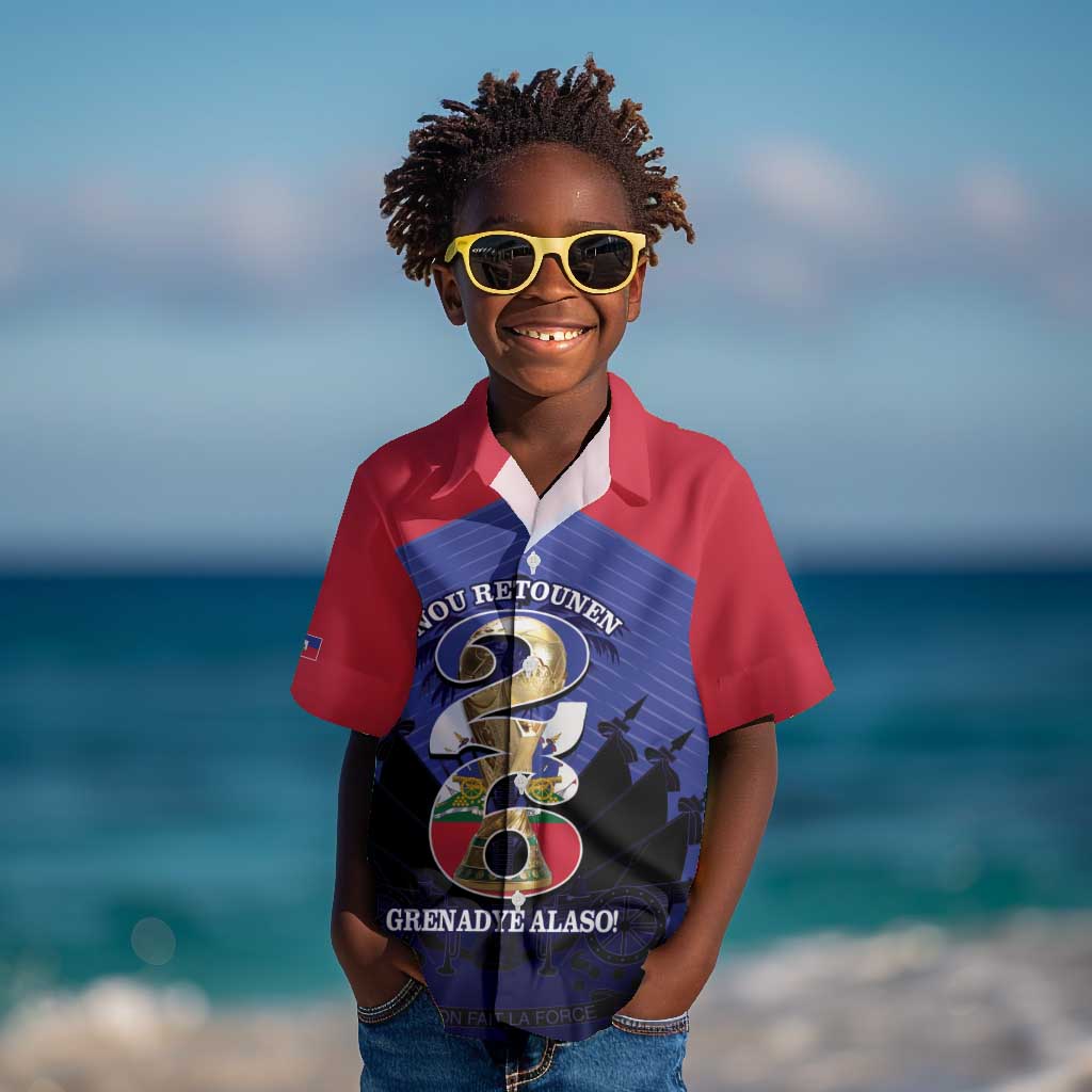 Personalized Les Grenadiers Haiti Football Kid Hawaiian Shirt 2026 Nou Retounen Blue Version - African Pride