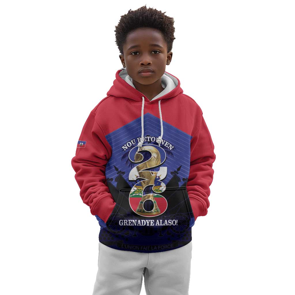 Personalized Les Grenadiers Haiti Football Kid Hoodie 2026 Nou Retounen Blue Version - African Pride