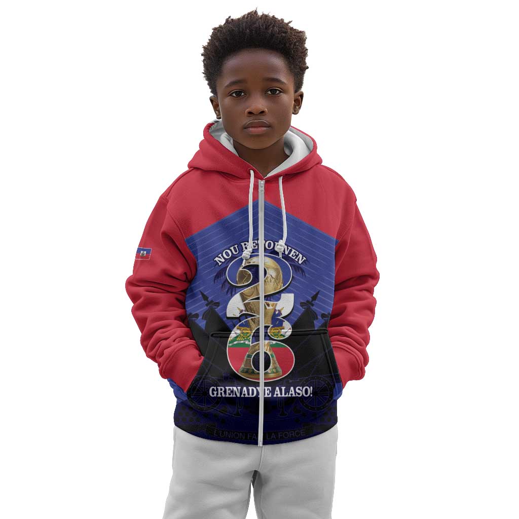 Personalized Les Grenadiers Haiti Football Kid Hoodie 2026 Nou Retounen Blue Version - African Pride