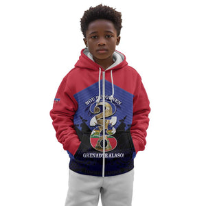 Personalized Les Grenadiers Haiti Football Kid Hoodie 2026 Nou Retounen Blue Version - African Pride