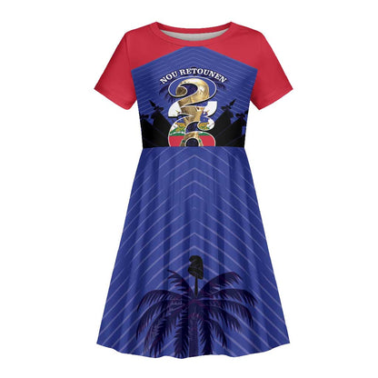 Personalized Les Grenadiers Haiti Football Kid Short Sleeve Dress 2026 Nou Retounen Blue Version - African Pride