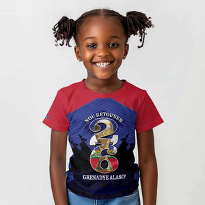 Personalized Les Grenadiers Haiti Football Kid T shirt 2026 Nou Retounen Blue Version - African Pride