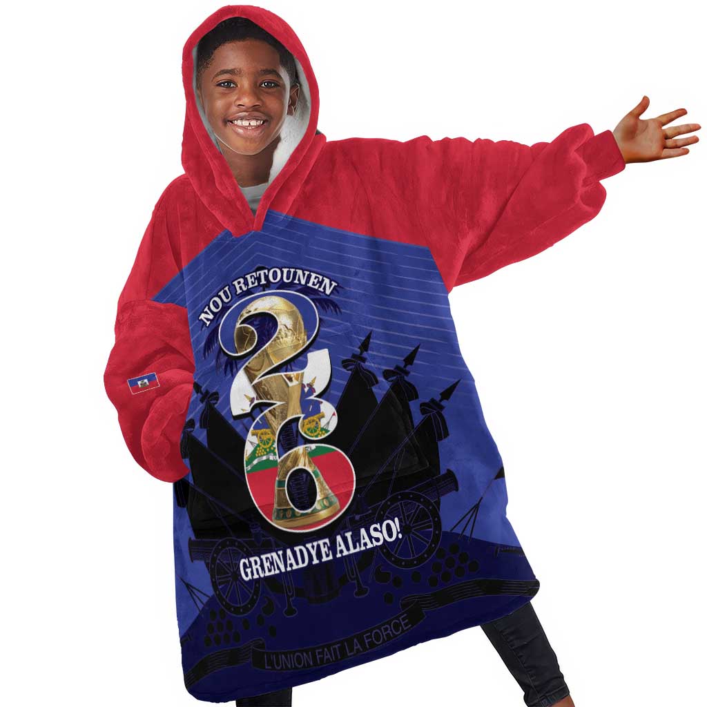 Personalized Les Grenadiers Haiti Football Kid Wearable Blanket Hoodie 2026 Nou Retounen Blue Version - African Pride