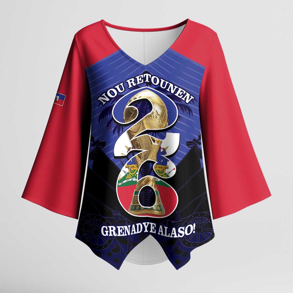 Personalized Les Grenadiers Haiti Football Kimono Sleeve Blouse 2026 Nou Retounen Blue Version