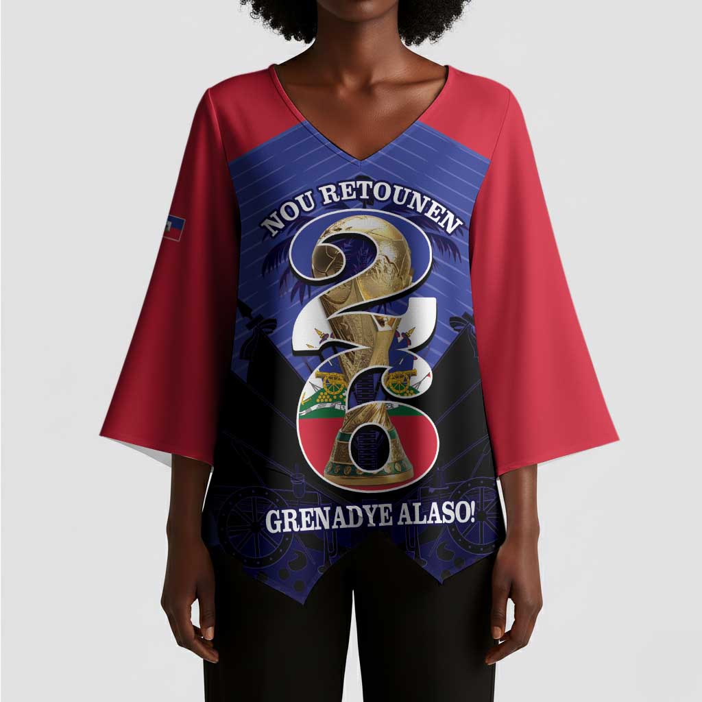 Personalized Les Grenadiers Haiti Football Kimono Sleeve Blouse 2026 Nou Retounen Blue Version
