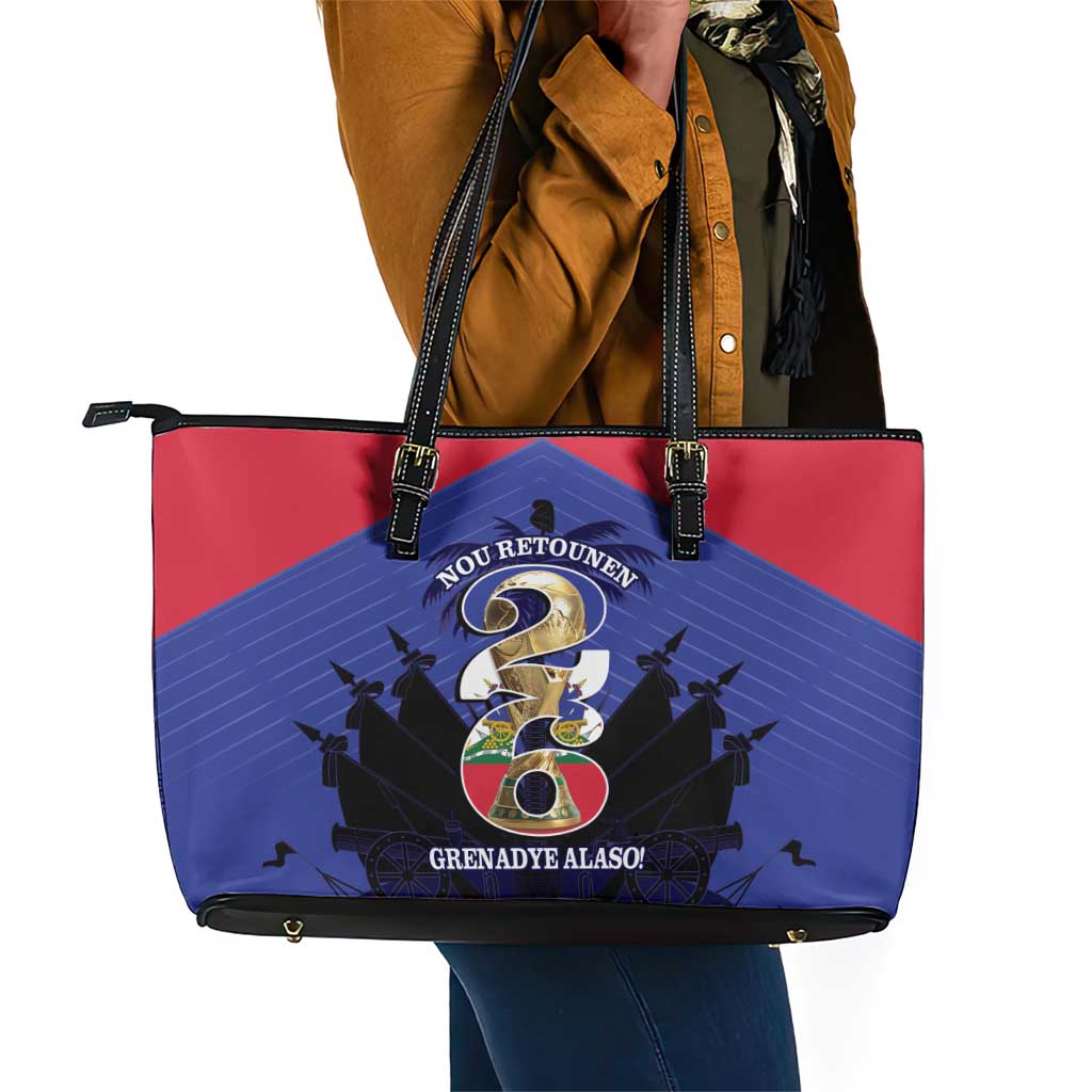 Les Grenadiers Haiti Football Leather Tote Bag 2026 Nou Retounen Blue Version - African Pride