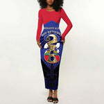 Personalized Les Grenadiers Haiti Football Long Sleeve Bodycon Dress 2026 Nou Retounen Blue Version - African Pride