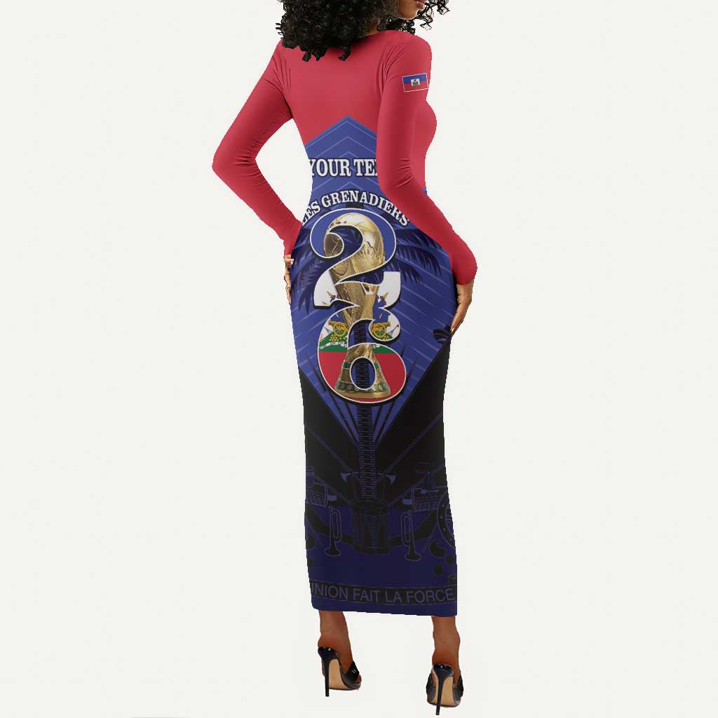 Personalized Les Grenadiers Haiti Football Long Sleeve Bodycon Dress 2026 Nou Retounen Blue Version - African Pride