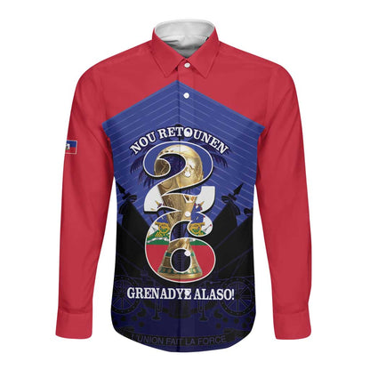 Personalized Les Grenadiers Haiti Football Long Sleeve Button Shirt 2026 Nou Retounen Blue Version - African Pride