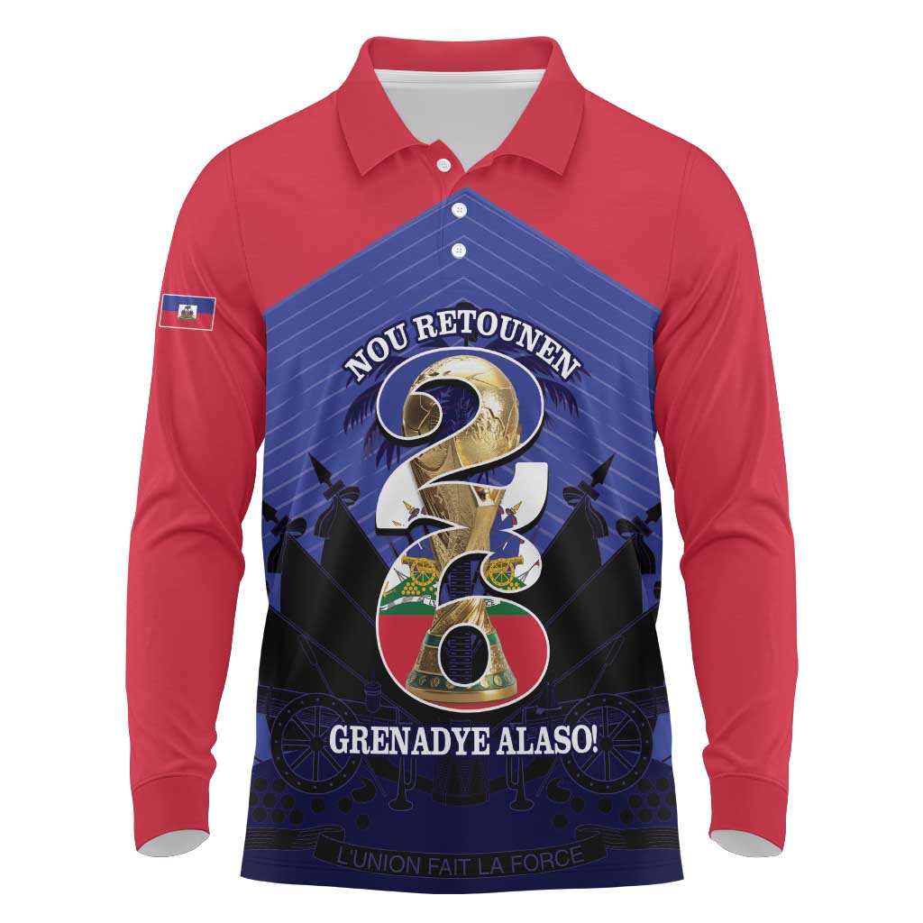 Personalized Les Grenadiers Haiti Football Long Sleeve Polo Shirt 2026 Nou Retounen Blue Version - African Pride