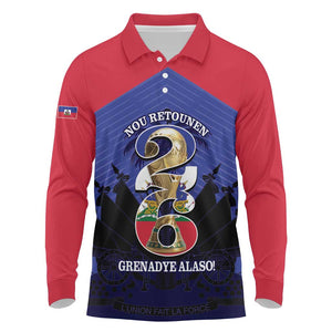 Personalized Les Grenadiers Haiti Football Long Sleeve Polo Shirt 2026 Nou Retounen Blue Version - African Pride