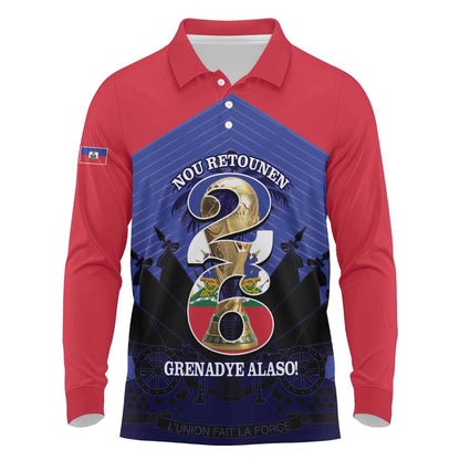 Personalized Les Grenadiers Haiti Football Long Sleeve Polo Shirt 2026 Nou Retounen Blue Version - African Pride