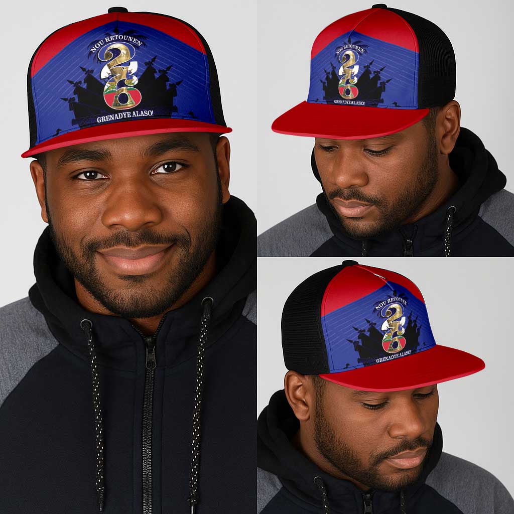 Les Grenadiers Haiti Football Mesh Trucker Cap 2026 Nou Retounen Blue Version - African Pride