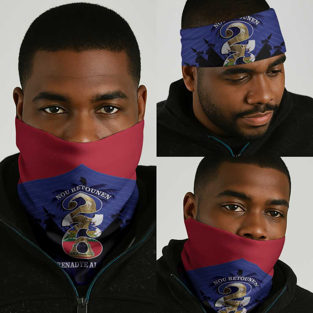 Les Grenadiers Haiti Football Neck Gaiter 2026 Nou Retounen Blue Version - African Pride