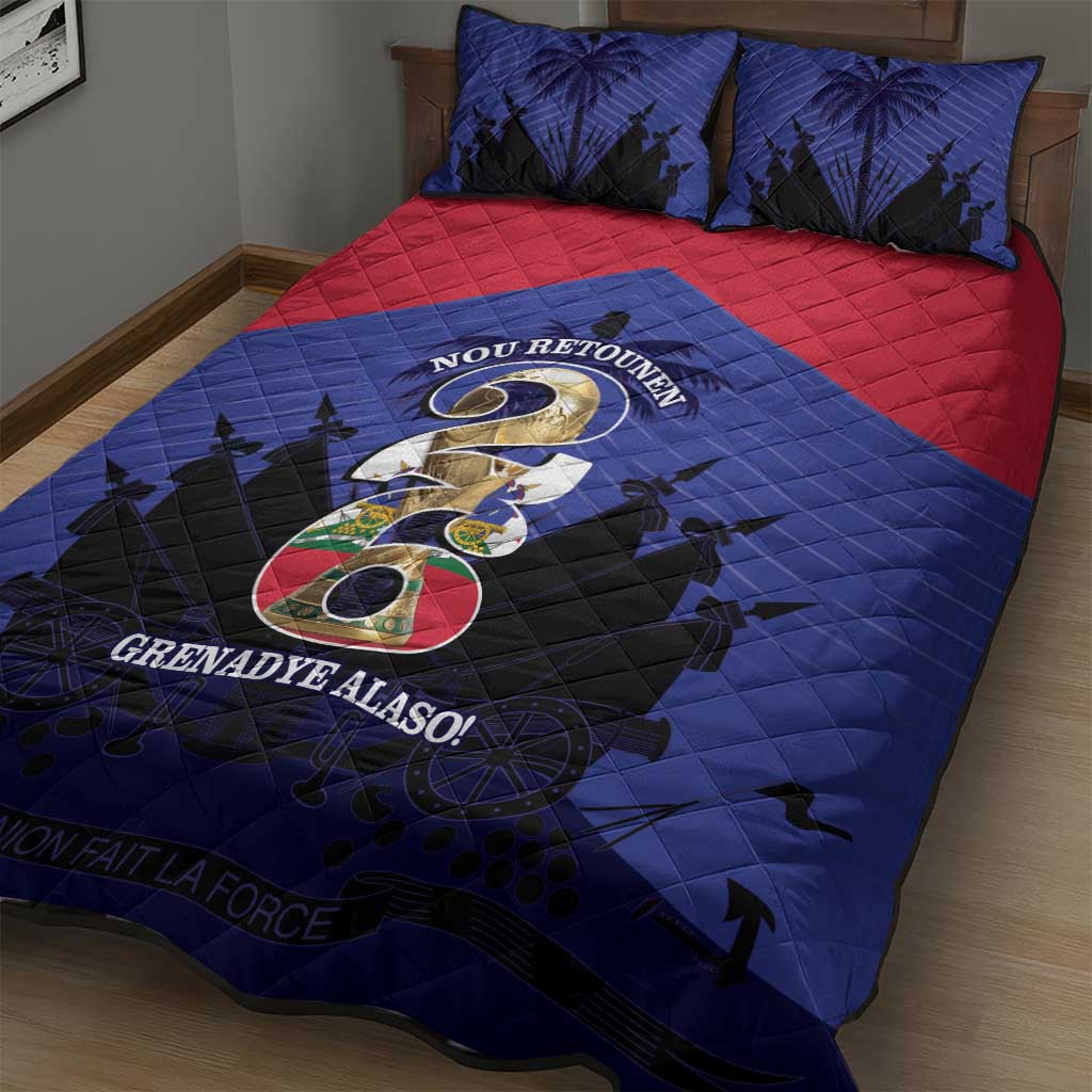 Les Grenadiers Haiti Football Quilt Bed Set 2026 Nou Retounen Blue Version - African Pride