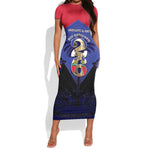 Personalized Les Grenadiers Haiti Football Short Sleeve Bodycon Dress 2026 Nou Retounen Blue Version - African Pride