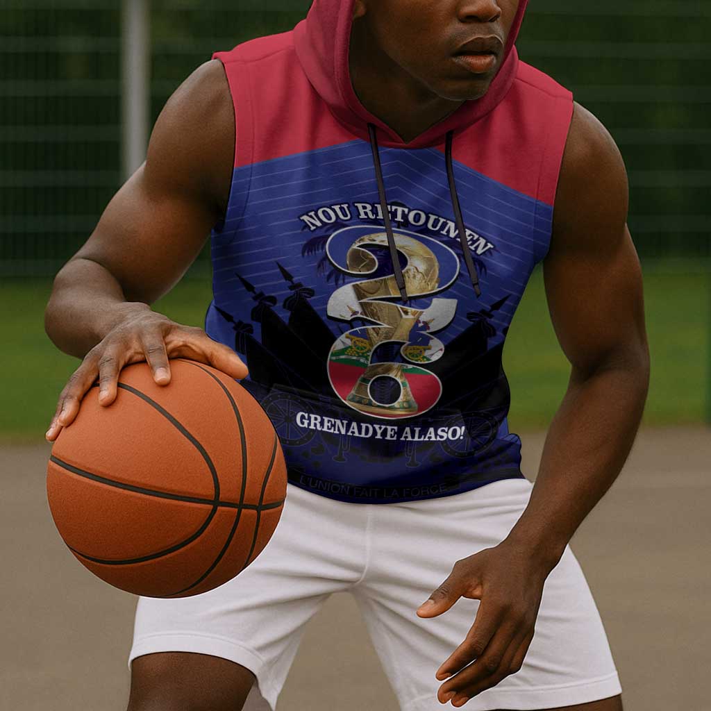 Personalized Les Grenadiers Haiti Football Sleeveless Hoodie 2026 Nou Retounen Blue Version - African Pride