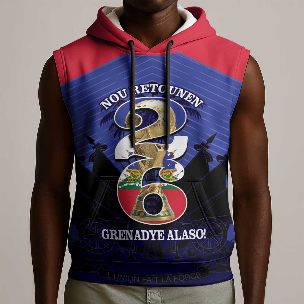 Personalized Les Grenadiers Haiti Football Sleeveless Hoodie 2026 Nou Retounen Blue Version - African Pride