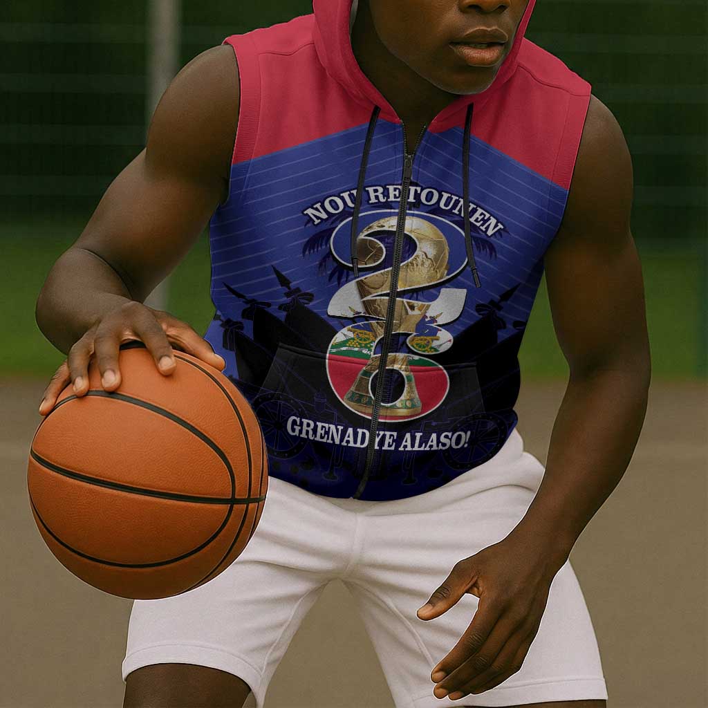 Personalized Les Grenadiers Haiti Football Sleeveless Zip Hoodie 2026 Nou Retounen Blue Version - African Pride