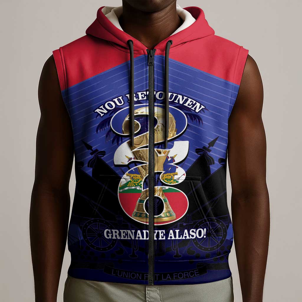 Personalized Les Grenadiers Haiti Football Sleeveless Zip Hoodie 2026 Nou Retounen Blue Version - African Pride