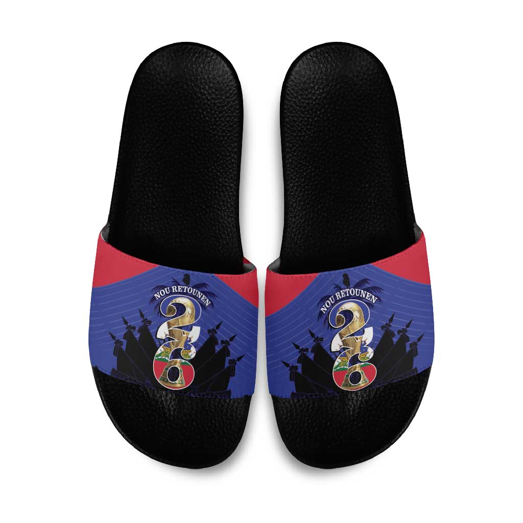 Les Grenadiers Haiti Football Slide Sandals 2026 Nou Retounen Blue Version