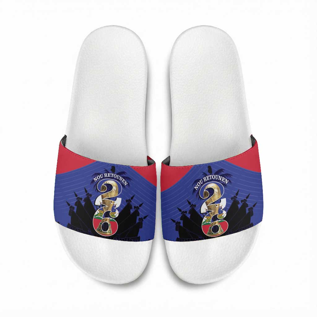 Les Grenadiers Haiti Football Slide Sandals 2026 Nou Retounen Blue Version