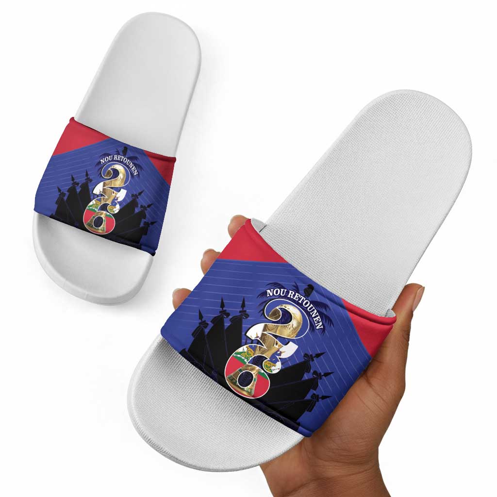 Les Grenadiers Haiti Football Slide Sandals 2026 Nou Retounen Blue Version