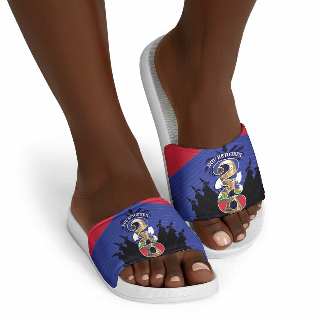 Les Grenadiers Haiti Football Slide Sandals 2026 Nou Retounen Blue Version