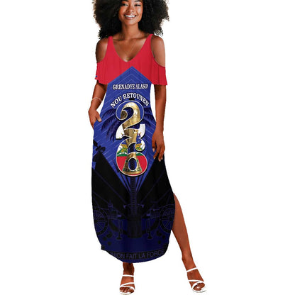 Personalized Les Grenadiers Haiti Football Summer Maxi Dress 2026 Nou Retounen Blue Version - African Pride