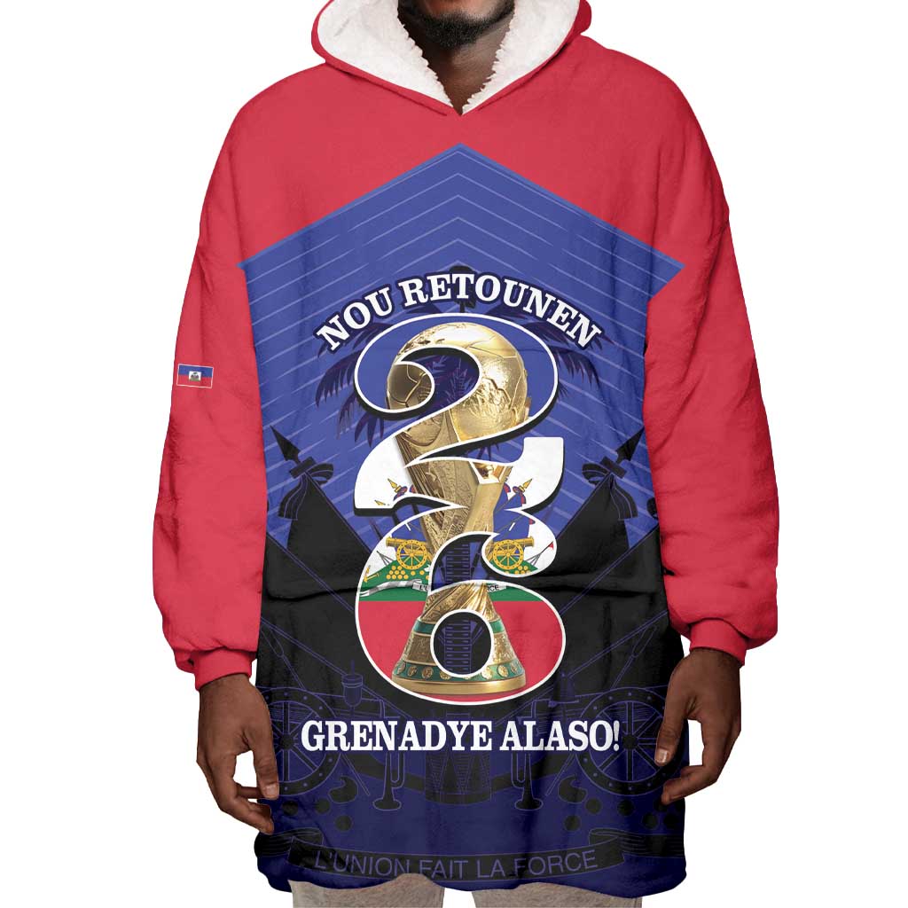 Personalized Les Grenadiers Haiti Football Wearable Blanket Hoodie 2026 Nou Retounen Blue Version - African Pride