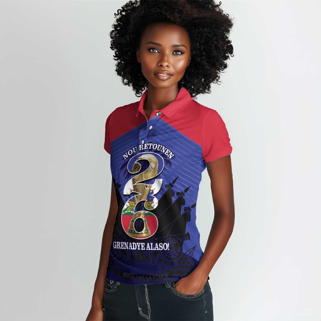 Personalized Les Grenadiers Haiti Football Women Polo Shirt 2026 Nou Retounen Blue Version - African Pride