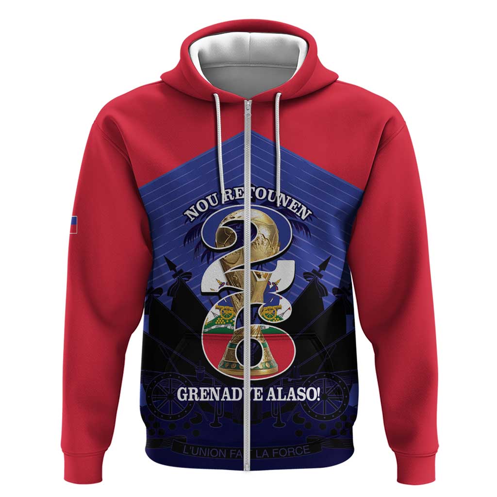 Personalized Les Grenadiers Haiti Football Zip Hoodie 2026 Nou Retounen Blue Version - African Pride
