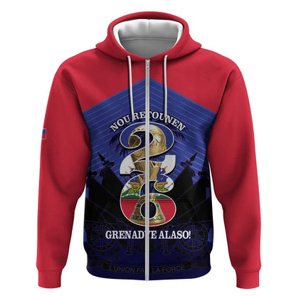 Personalized Les Grenadiers Haiti Football Zip Hoodie 2026 Nou Retounen Blue Version - African Pride