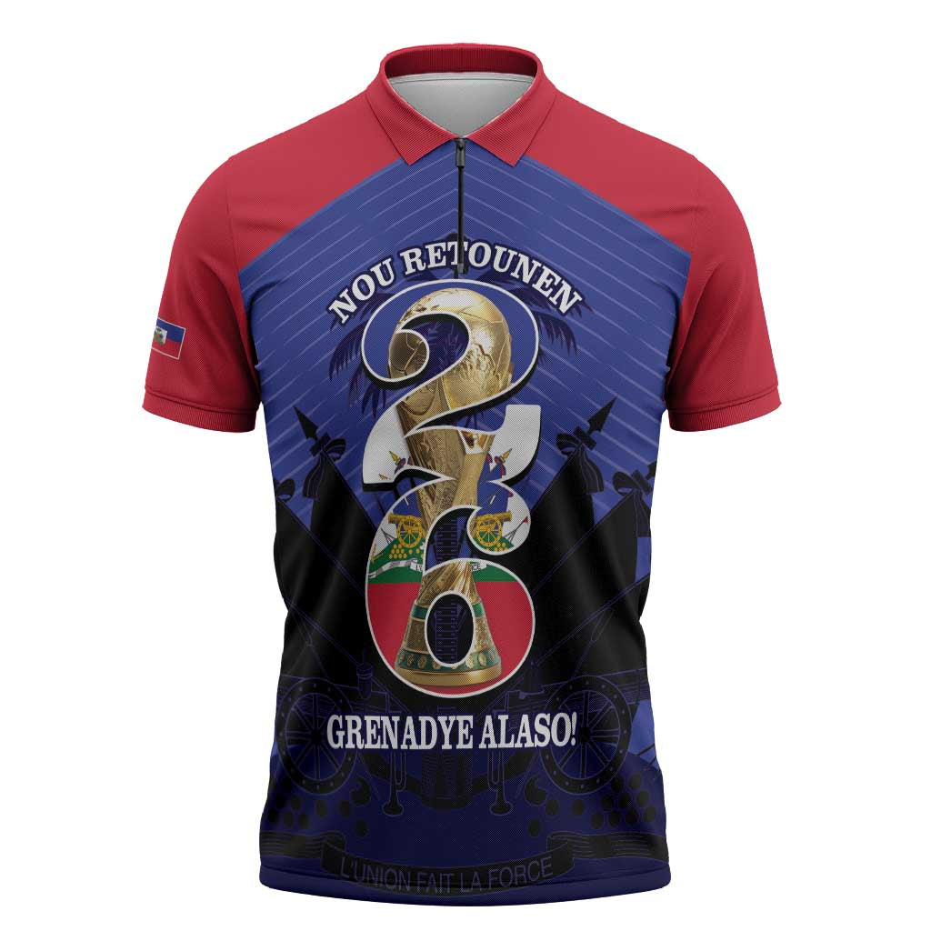 Personalized Les Grenadiers Haiti Football Zipper Polo Shirt 2026 Nou Retounen Blue Version