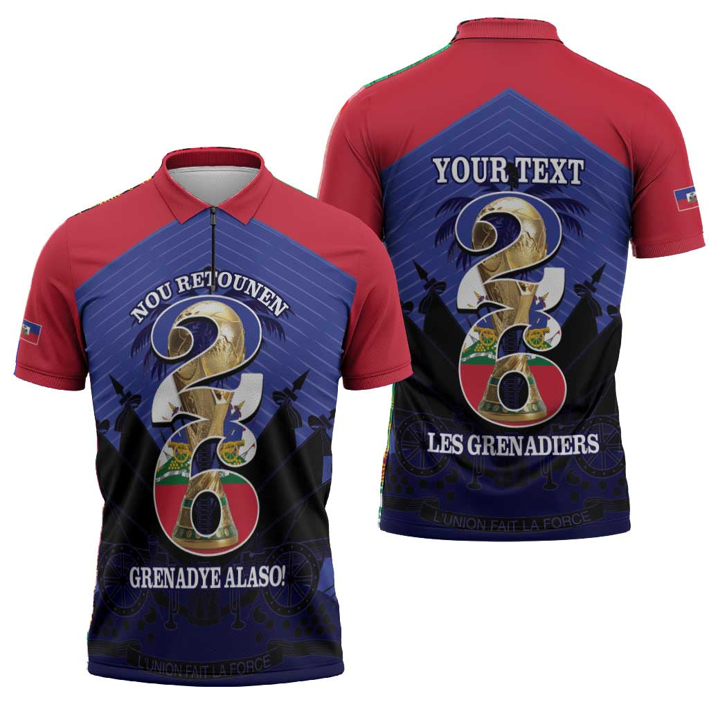 Personalized Les Grenadiers Haiti Football Zipper Polo Shirt 2026 Nou Retounen Blue Version