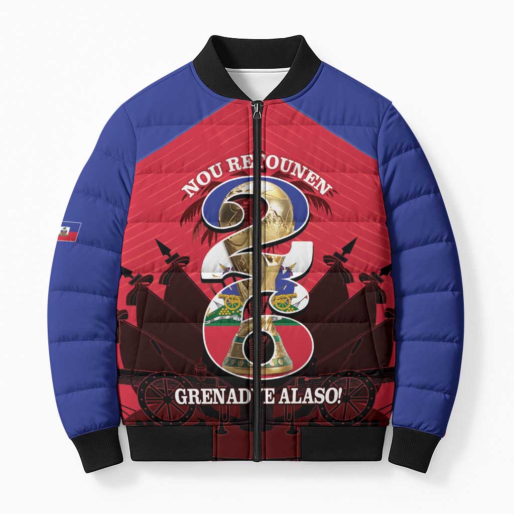 Personalized Les Grenadiers Haiti Football Bomber Puffer Jacket 2026 Nou Retounen Red Version