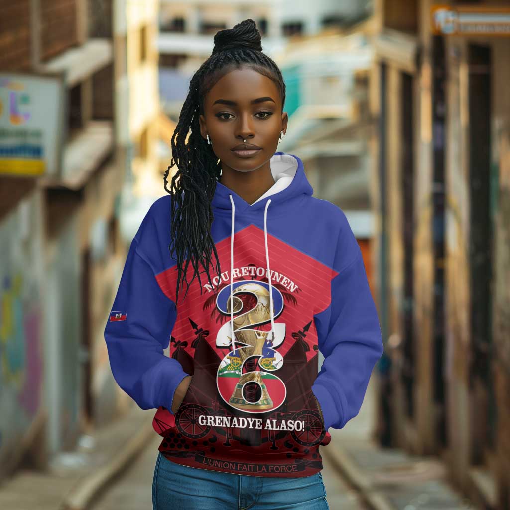 Personalized Les Grenadiers Haiti Football Hoodie 2026 Nou Retounen Red Version - African Pride