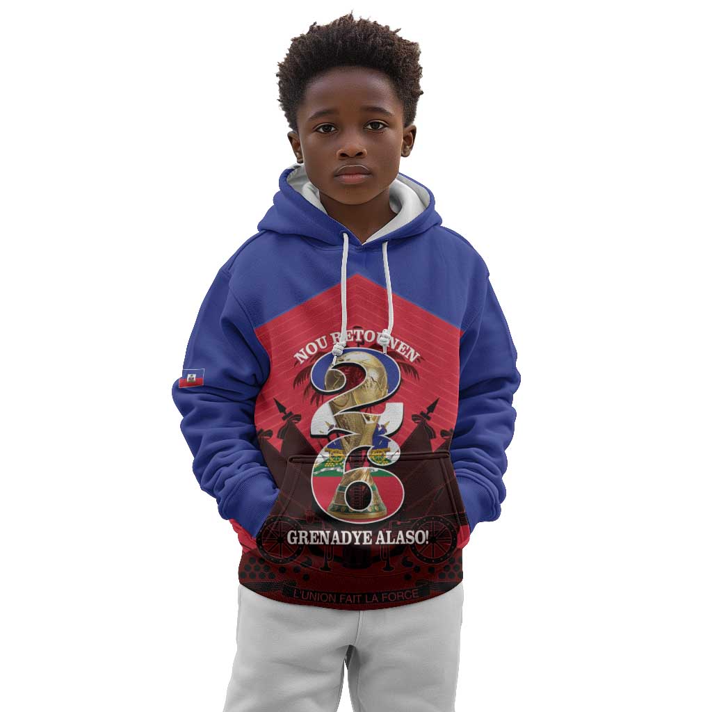 Personalized Les Grenadiers Haiti Football Kid Hoodie 2026 Nou Retounen Red Version - African Pride