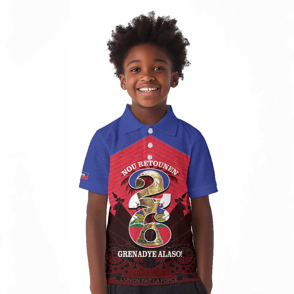 Personalized Les Grenadiers Haiti Football Kid Polo Shirt 2026 Nou Retounen Red Version - African Pride