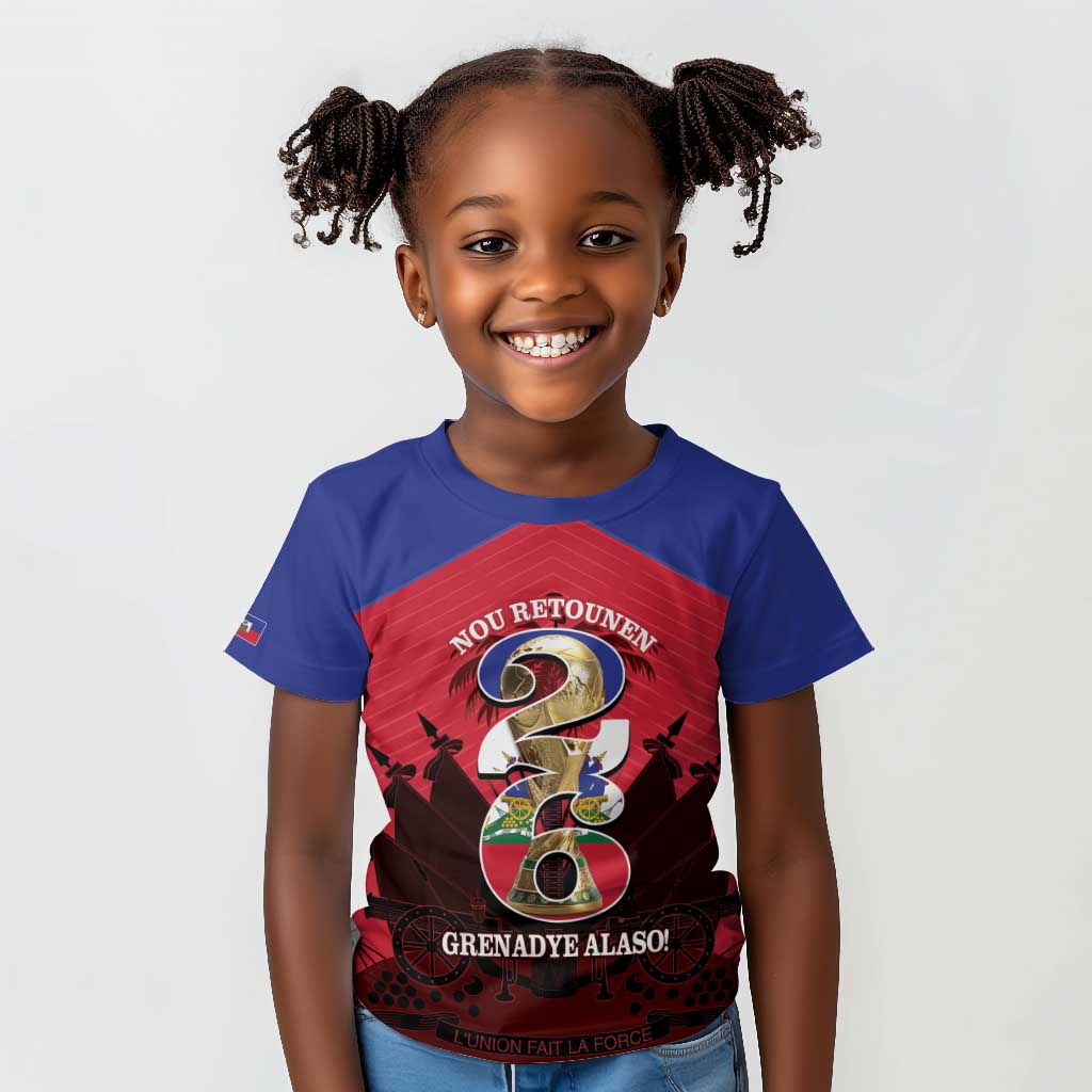 Personalized Les Grenadiers Haiti Football Kid T shirt 2026 Nou Retounen Red Version - African Pride