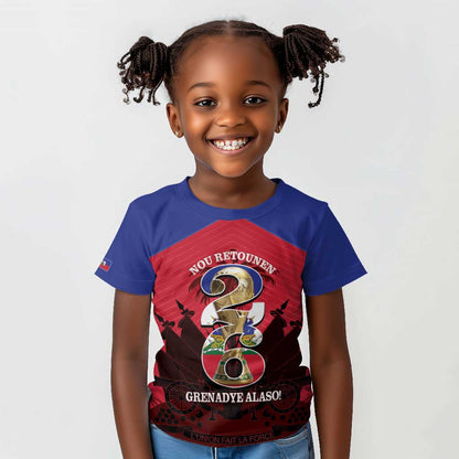 Personalized Les Grenadiers Haiti Football Kid T shirt 2026 Nou Retounen Red Version - African Pride