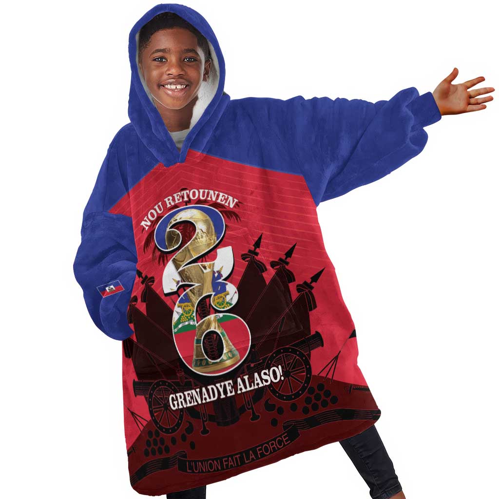 Personalized Les Grenadiers Haiti Football Kid Wearable Blanket Hoodie 2026 Nou Retounen Red Version - African Pride