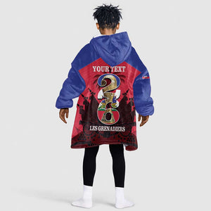 Personalized Les Grenadiers Haiti Football Kid Wearable Blanket Hoodie 2026 Nou Retounen Red Version - African Pride