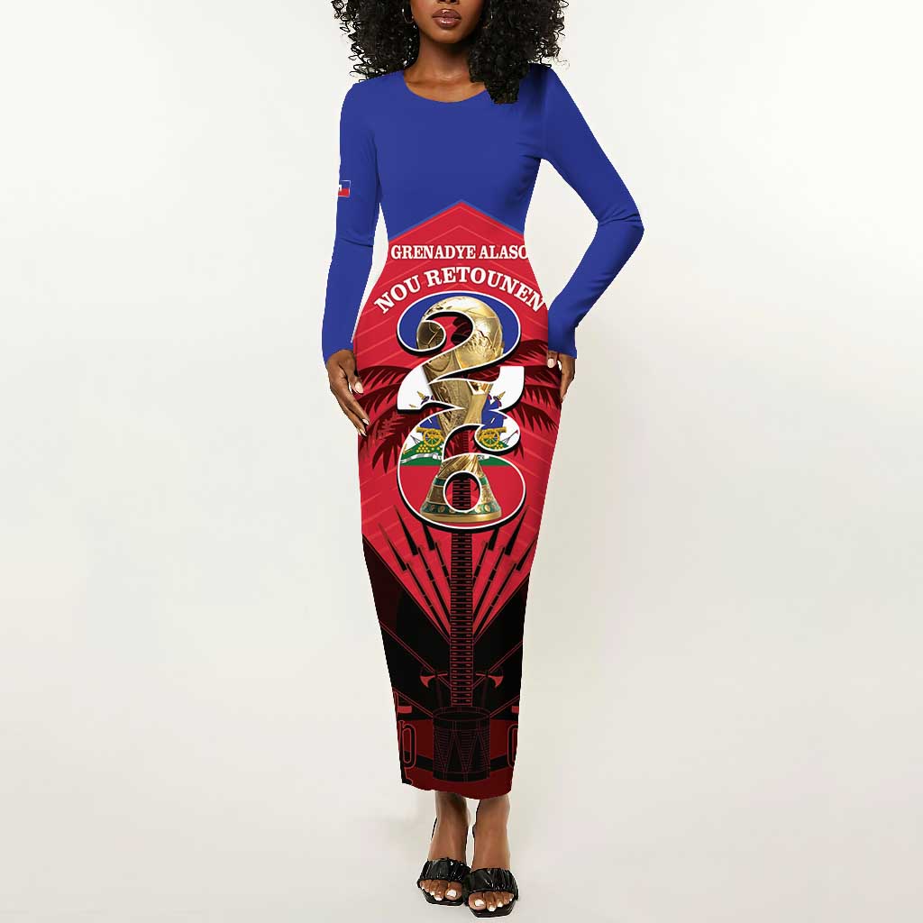 Personalized Les Grenadiers Haiti Football Long Sleeve Bodycon Dress 2026 Nou Retounen Red Version - African Pride